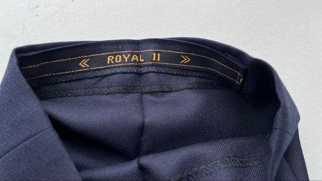 ネイビー 2タックインプリーツスラックス ダブル裾