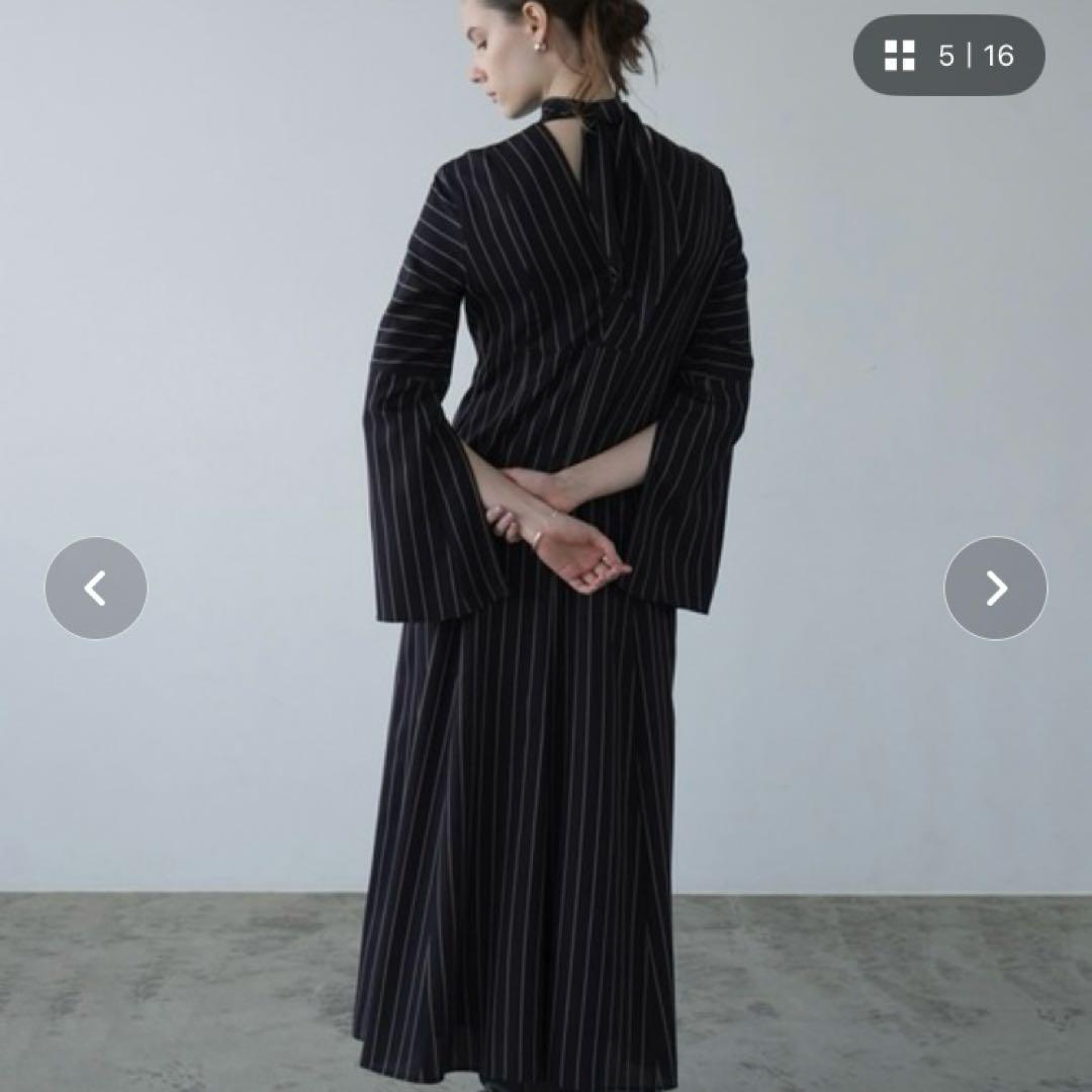 ワンピース CLANE STRIPE TIE ARRANGE FLARE ONEPIECE