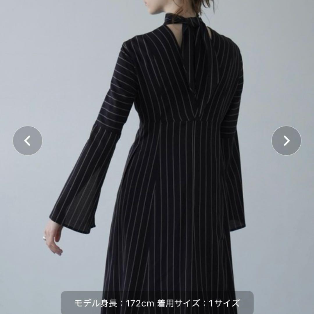 ワンピース CLANE STRIPE TIE ARRANGE FLARE ONEPIECE