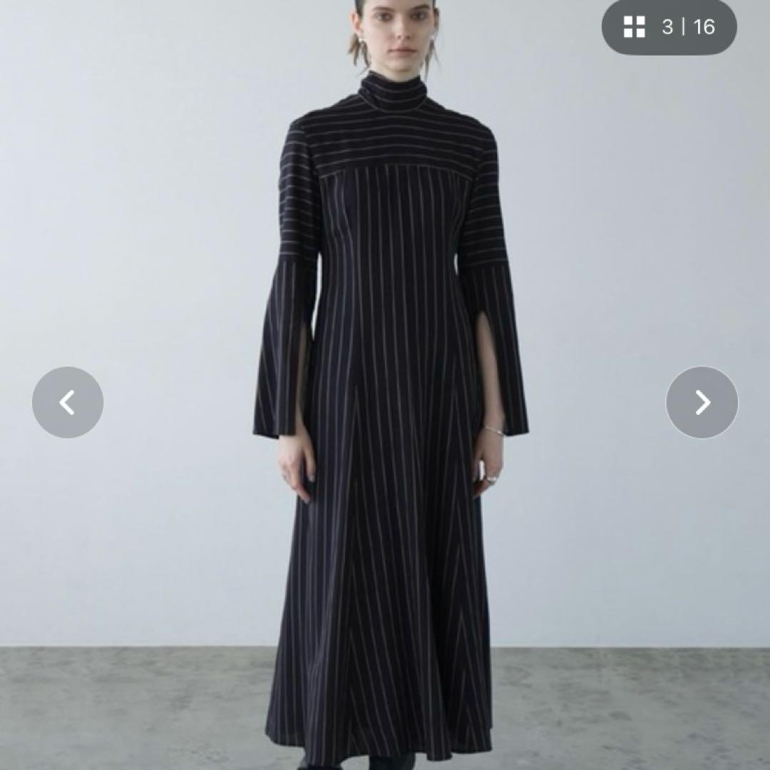 ワンピース CLANE STRIPE TIE ARRANGE FLARE ONEPIECE