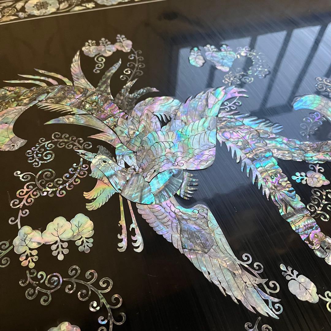 【アンティーク】螺鈿細工 鳳凰文座卓 鳳凰 中国美術 センターテーブル 座卓