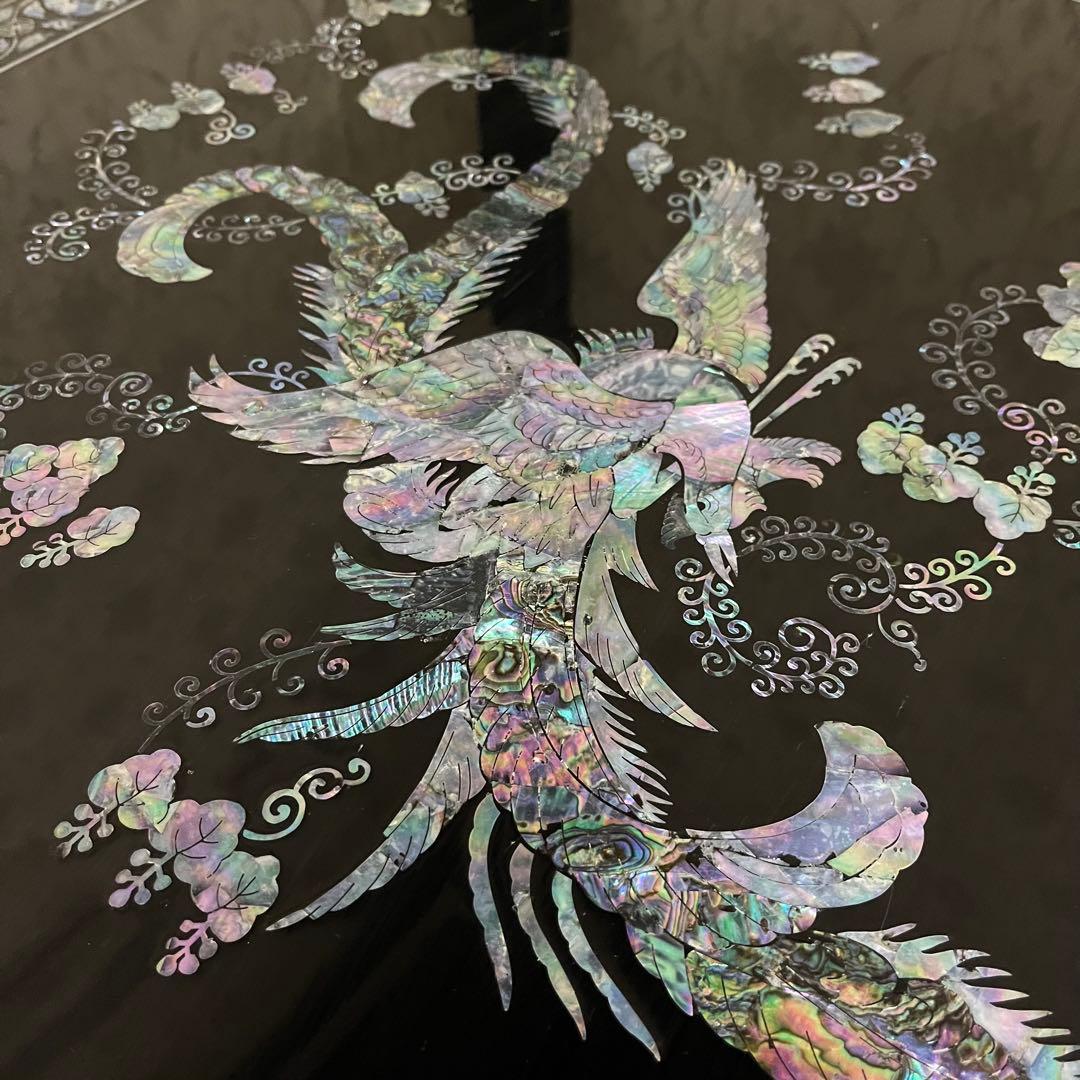 【アンティーク】螺鈿細工 鳳凰文座卓 鳳凰 中国美術 センターテーブル 座卓