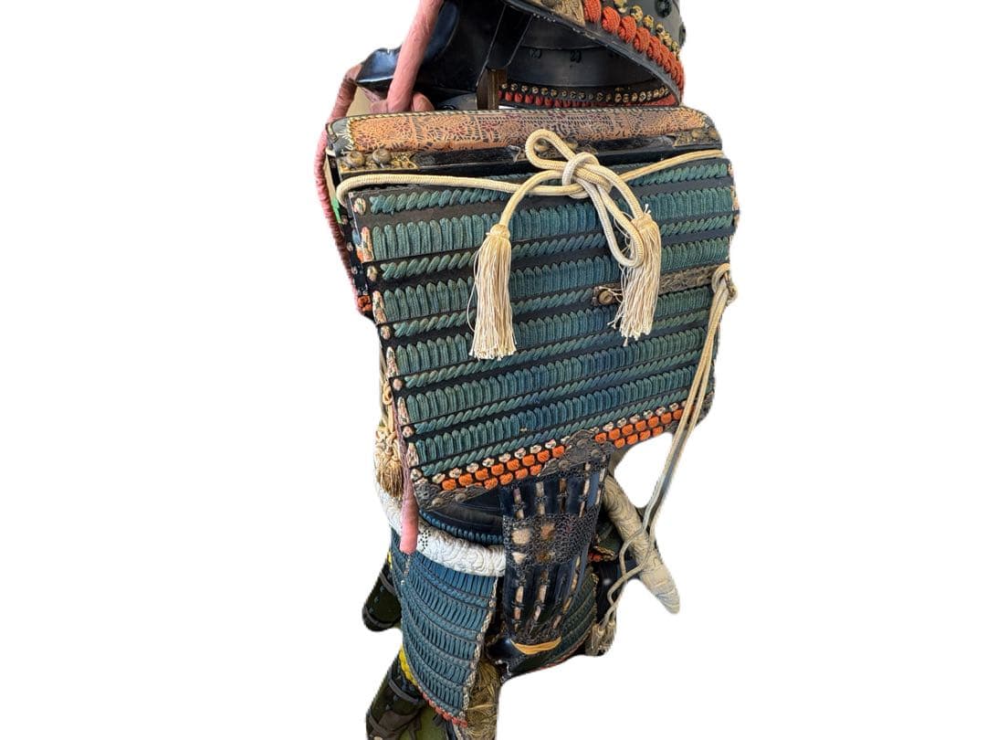 け*屋様 日本美術 時代甲冑 等身大 家紋入 丸に揚羽蝶 鎧兜 一式 面頬 鎧櫃