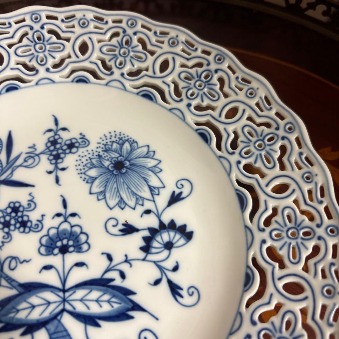 マイセン　ブルーオニオン　透かし皿　プレート