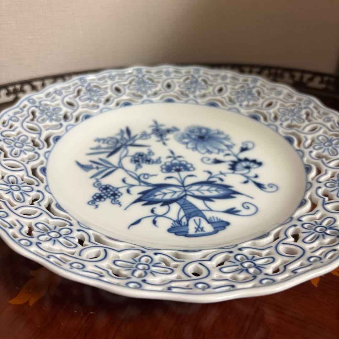 マイセン　ブルーオニオン　透かし皿　プレート