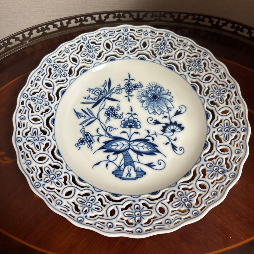 マイセン　ブルーオニオン　透かし皿　プレート