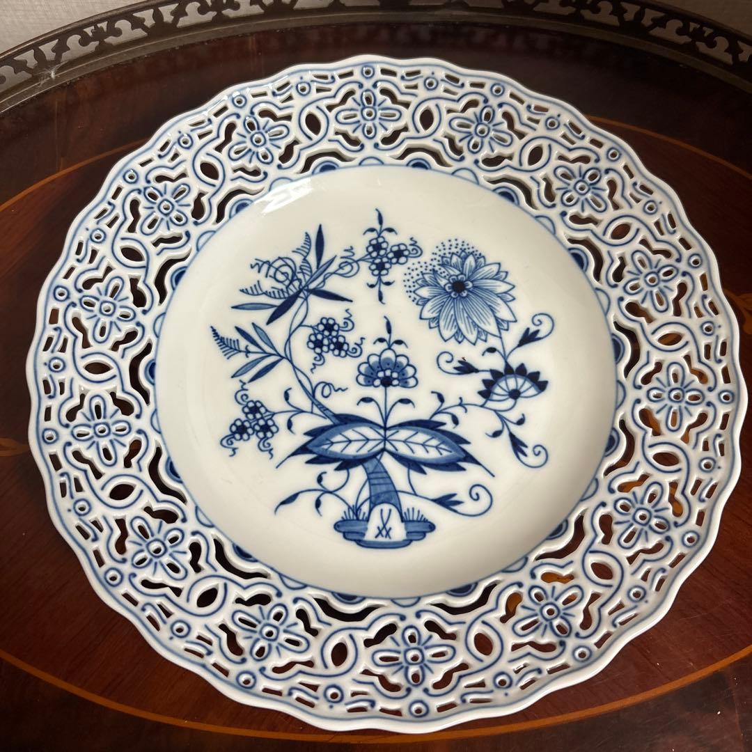 マイセン　ブルーオニオン　透かし皿　プレート