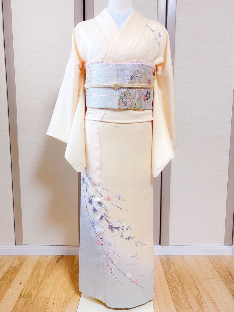 美品　訪問着　さが美　フルセット　裄66 友禅 卒業式　入学式　M S 鳥　黄色