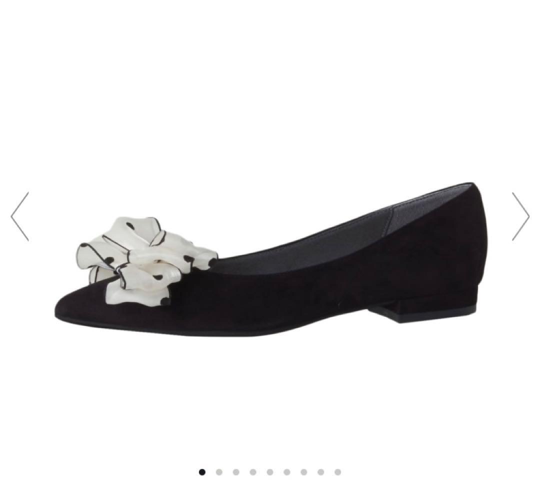 DIANA リボン付きフラットシューズ 黒 グレー