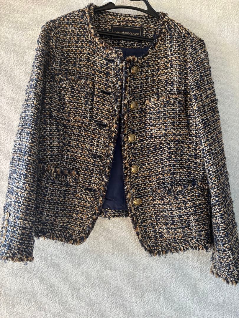 DEUXIÈME CLASSEツイード ノーカラージャケット