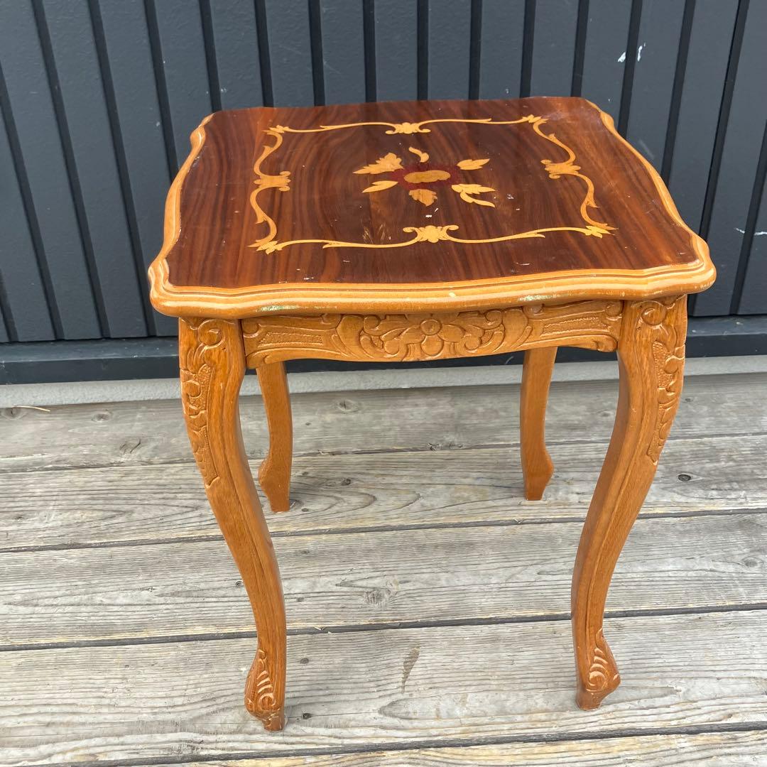 イタリアアンティーク 花柄象嵌 木製サイドボード 飾り棚 ミニテーブル