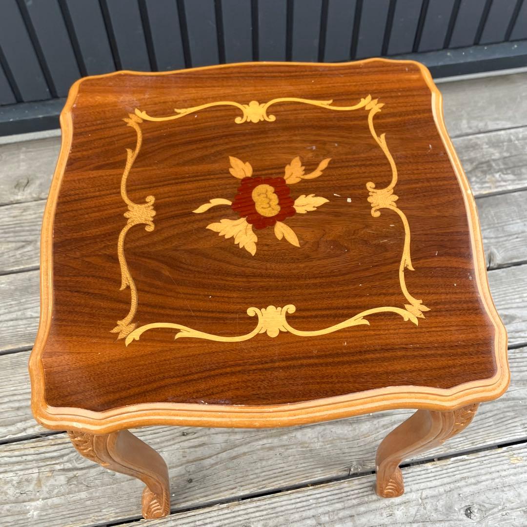 イタリアアンティーク 花柄象嵌 木製サイドボード 飾り棚 ミニテーブル