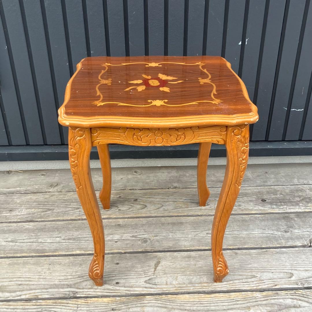 イタリアアンティーク 花柄象嵌 木製サイドボード 飾り棚 ミニテーブル