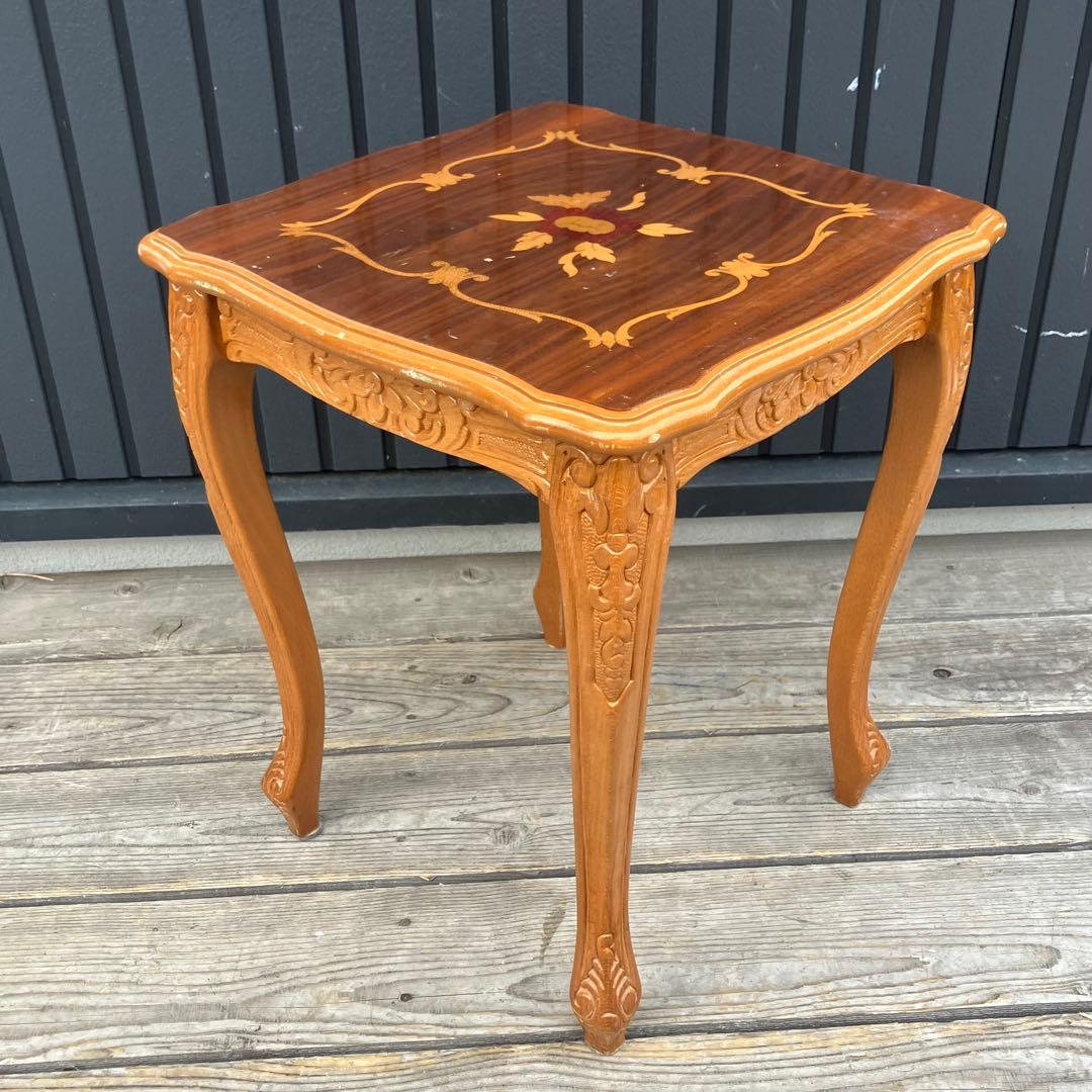 イタリアアンティーク 花柄象嵌 木製サイドボード 飾り棚 ミニテーブル