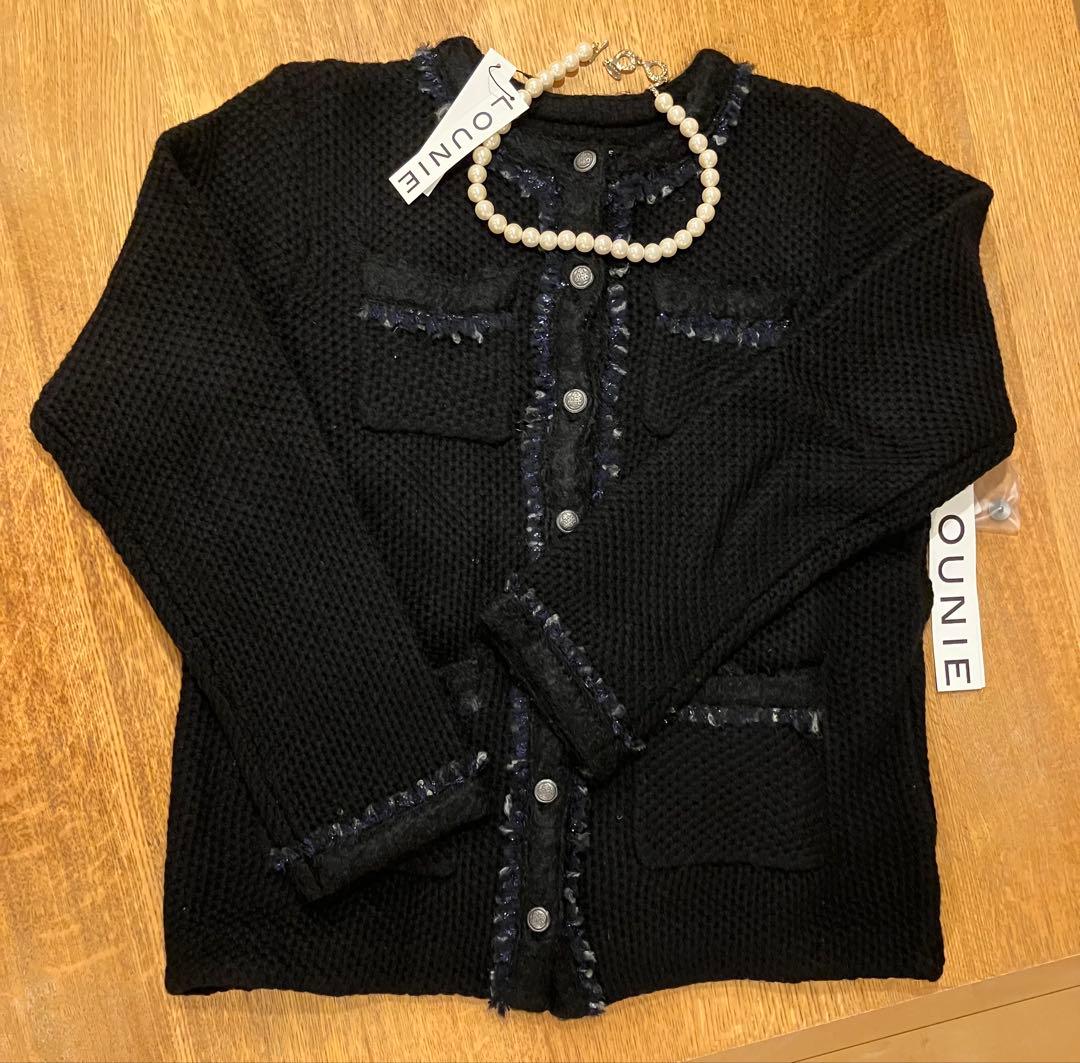 新品LOUNIE ルーニィ ツイードニットジャケット パールネックレス付き