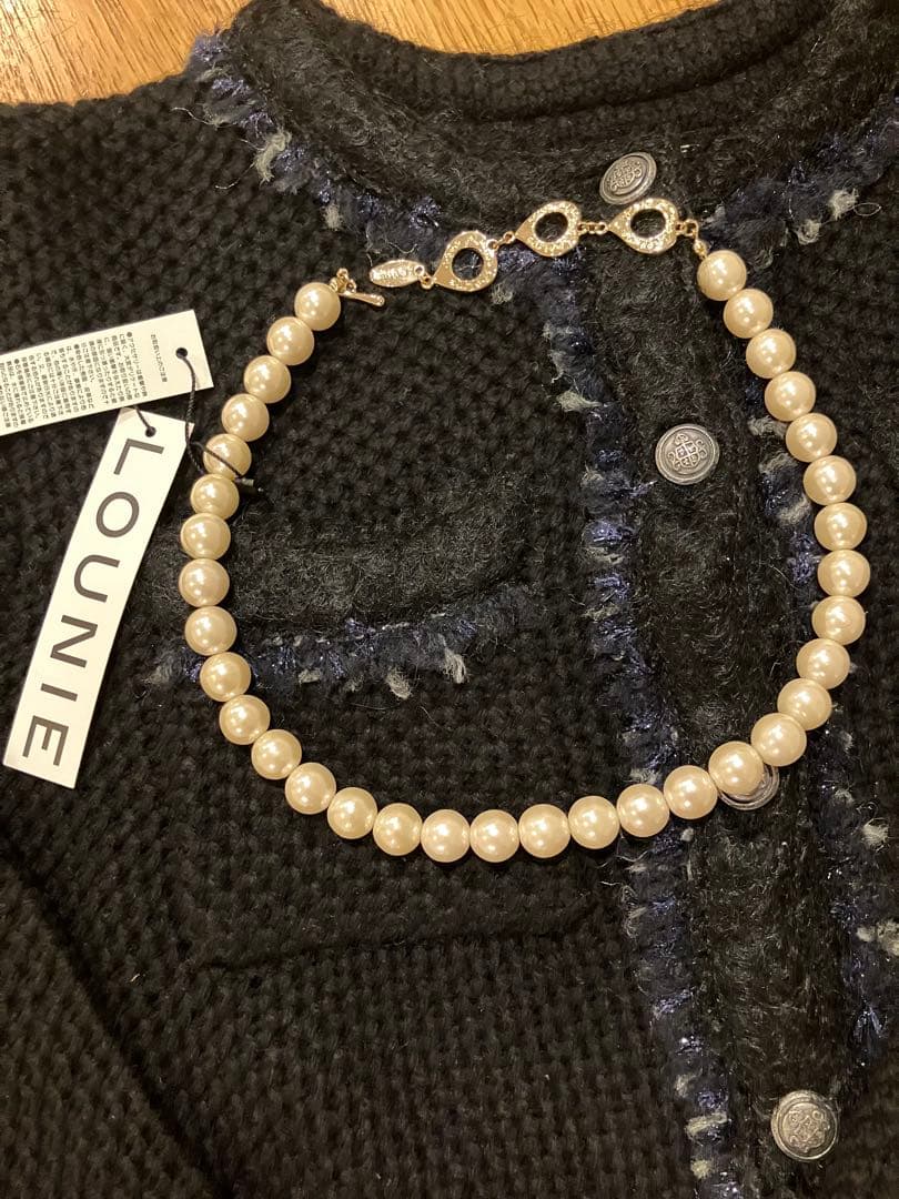 新品LOUNIE ルーニィ ツイードニットジャケット パールネックレス付き