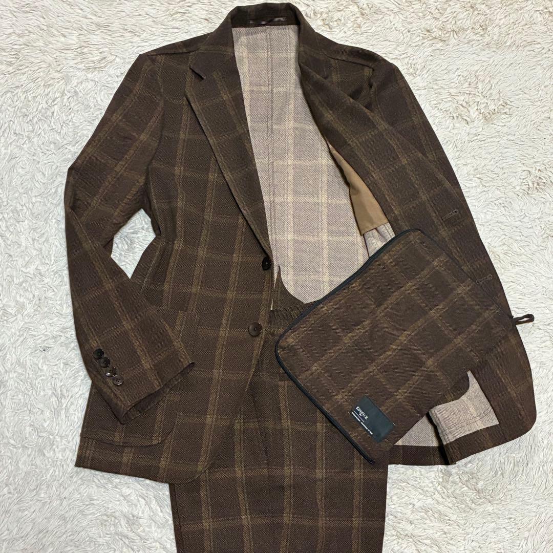 EDIFICE 【高年式】 トラベル チェック 洗える ブラウン 秋冬 スーツ
