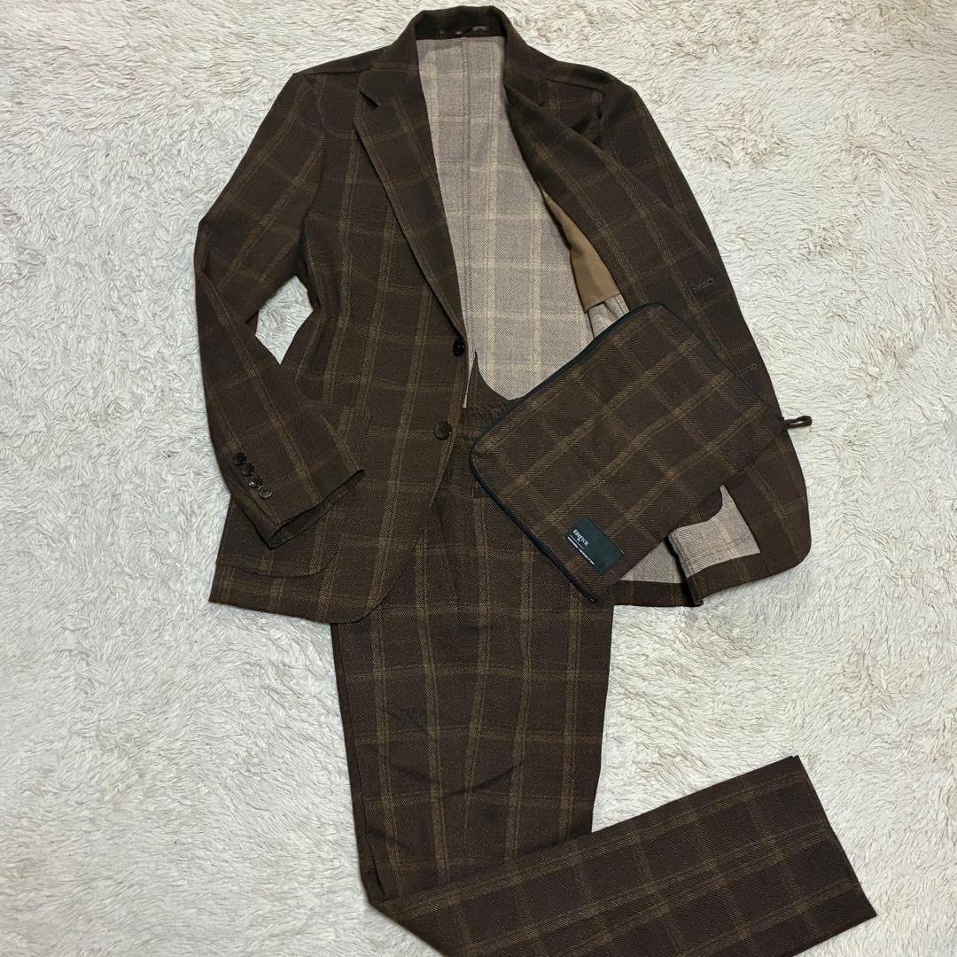 EDIFICE 【高年式】 トラベル チェック 洗える ブラウン 秋冬 スーツ