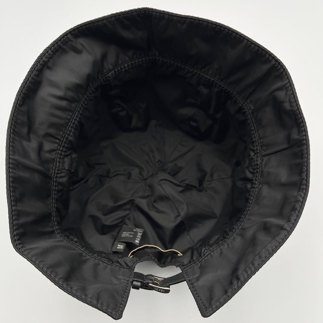 美品 プラダ バケットハット 刺繍ロゴ ナイロン ブラック Mサイズ