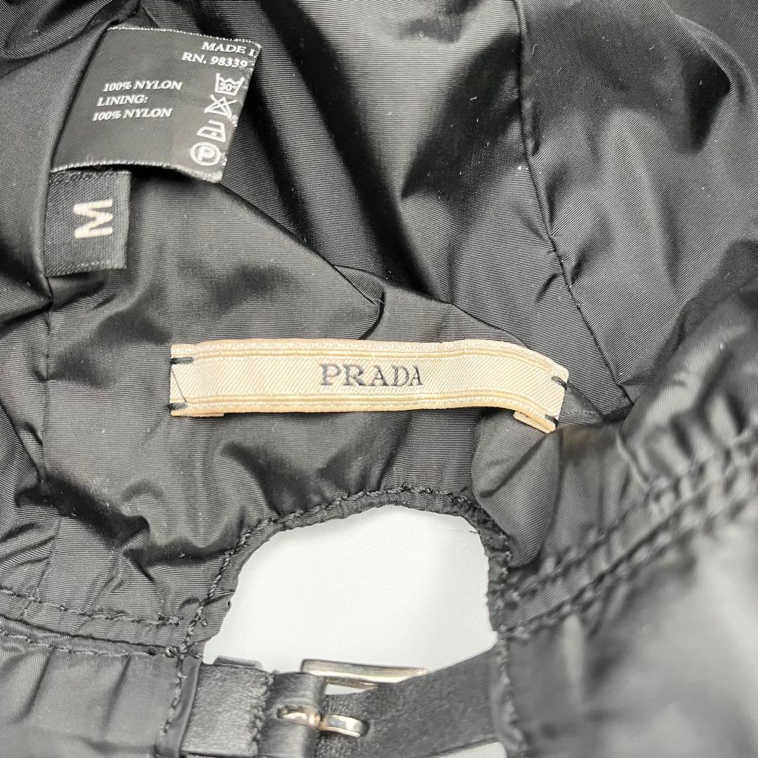 美品 プラダ バケットハット 刺繍ロゴ ナイロン ブラック Mサイズ