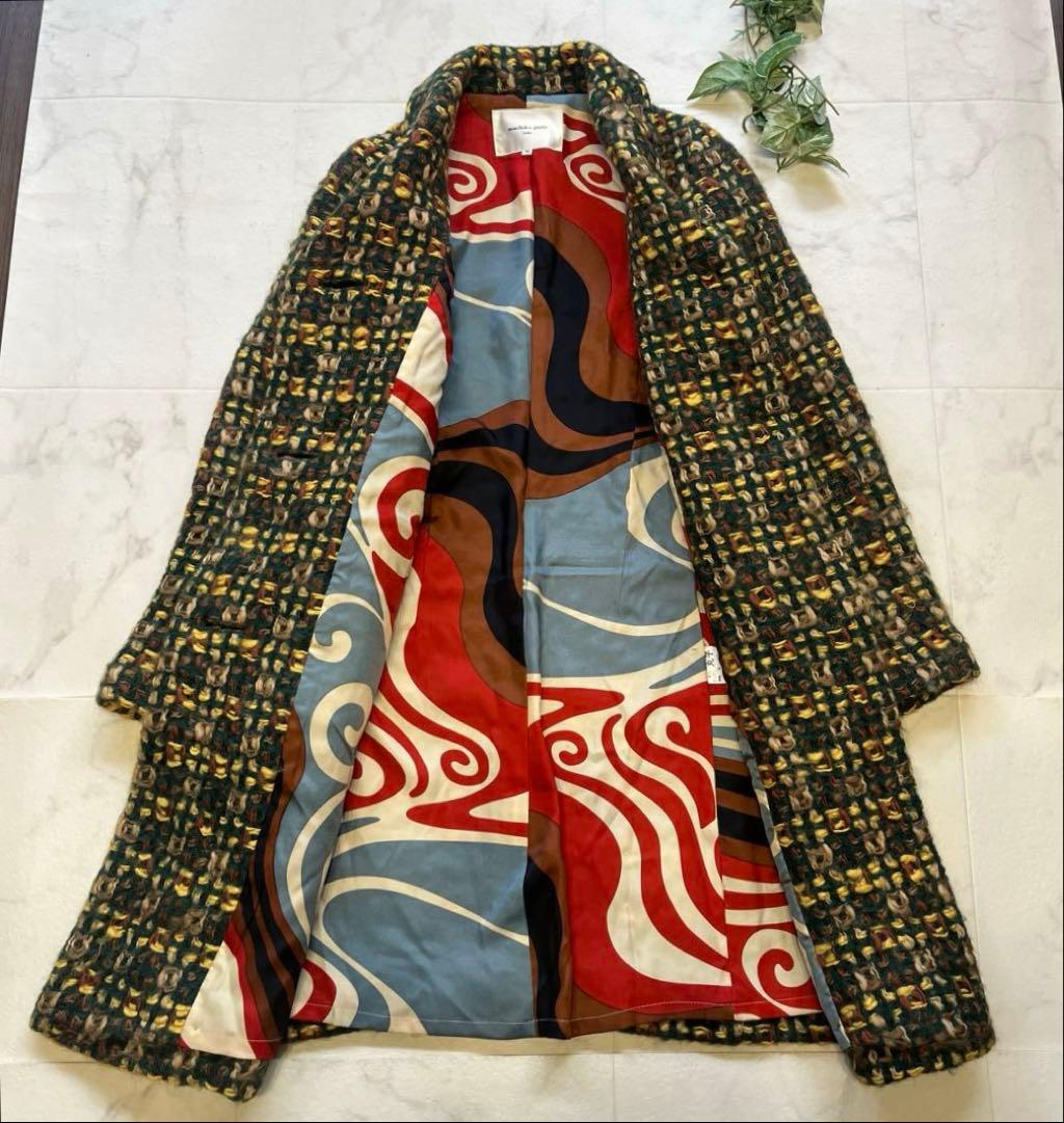 machiko jinto ウールモヘヤコート　マルチカラー　サイズＭ　裏地総柄