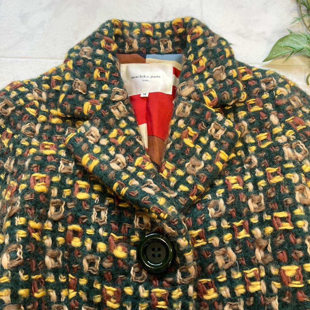 machiko jinto ウールモヘヤコート　マルチカラー　サイズＭ　裏地総柄