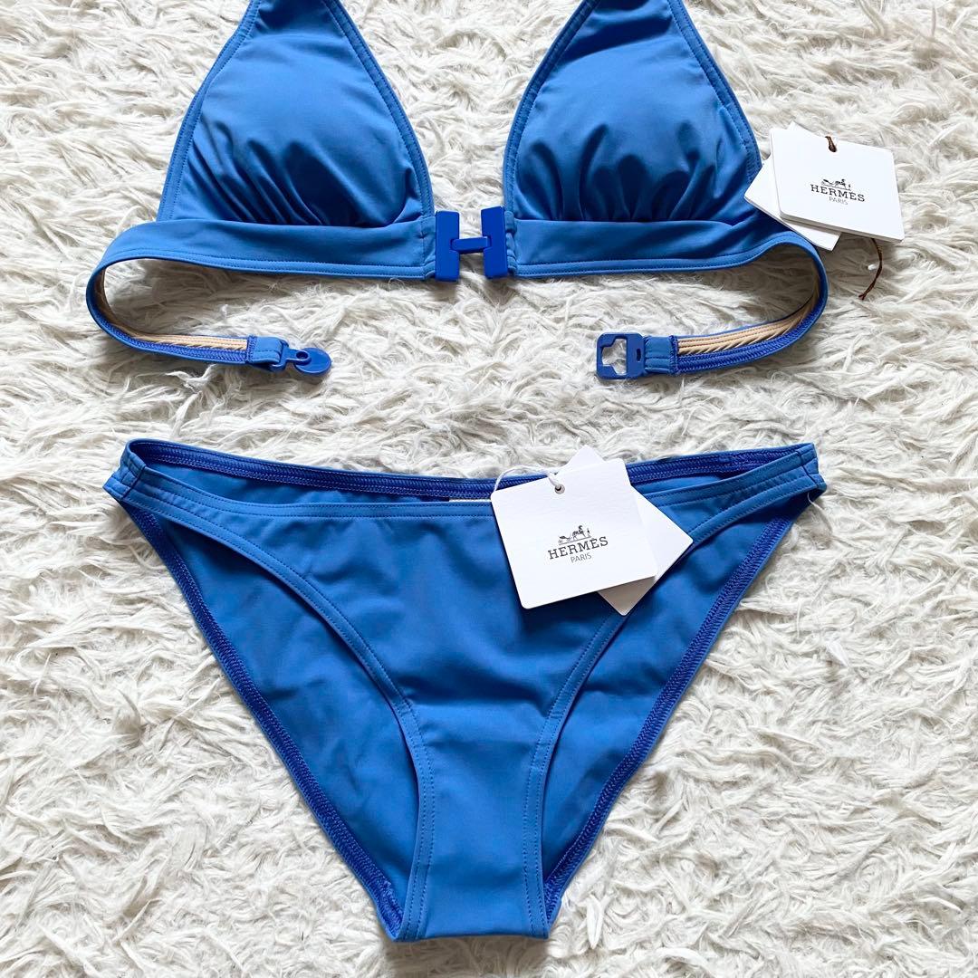 新品・未使用■エルメス　セリエデザイン　スイムウエア　水着　パッド付　青　36