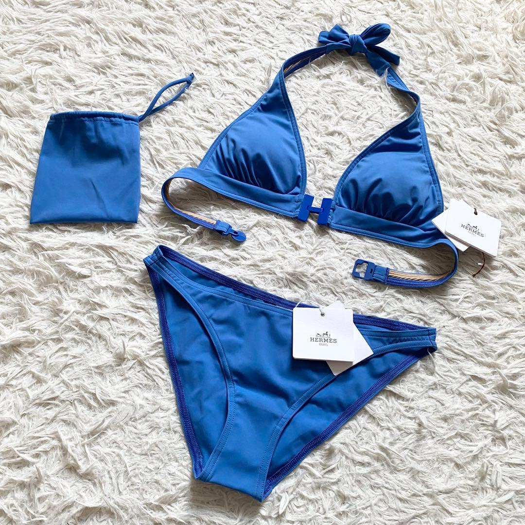 新品・未使用■エルメス　セリエデザイン　スイムウエア　水着　パッド付　青　36