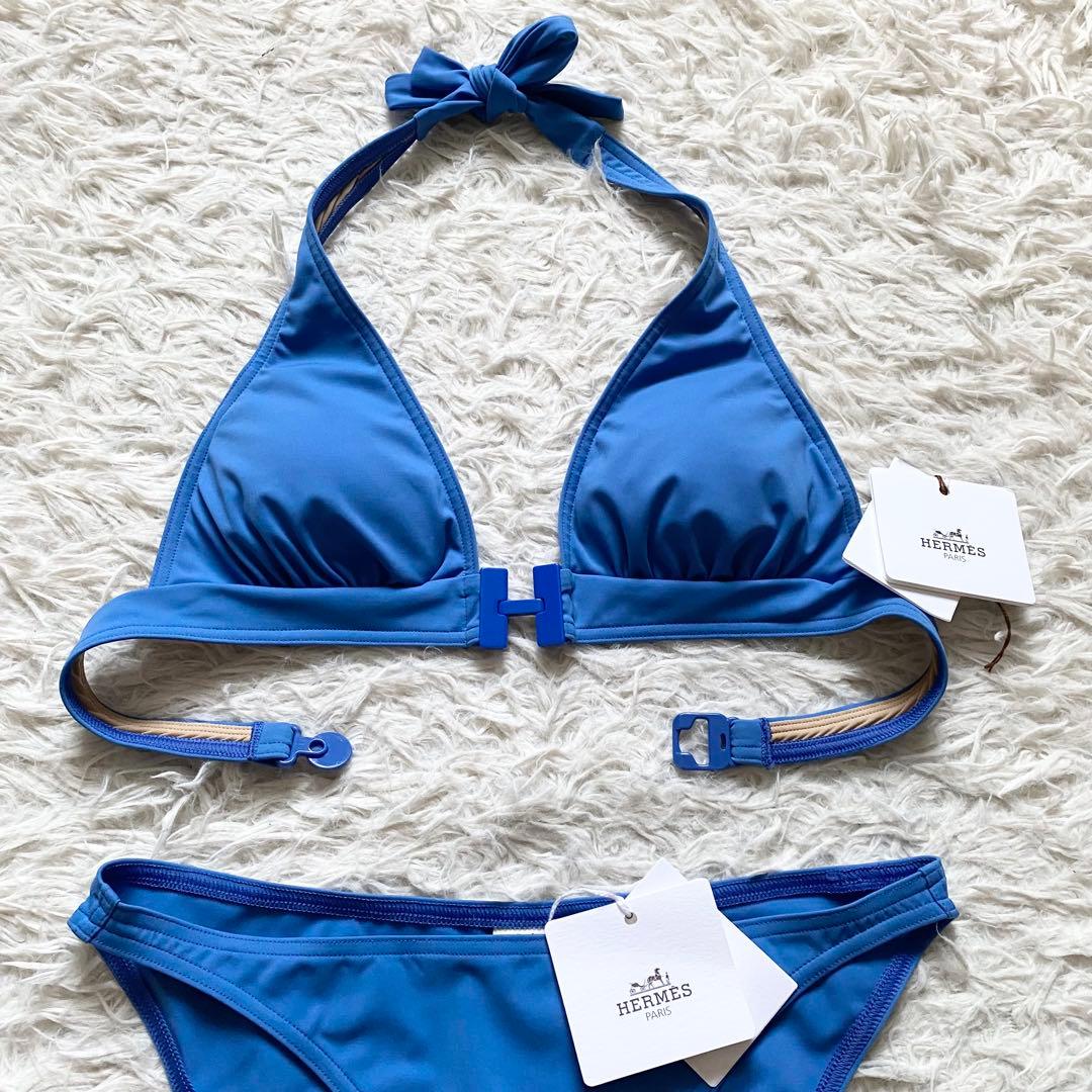 新品・未使用■エルメス　セリエデザイン　スイムウエア　水着　パッド付　青　36
