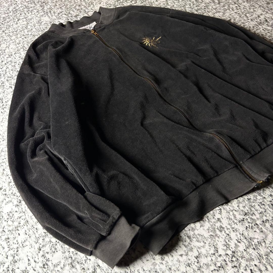 90s USA製 ワンポイント刺繍デザイン　フェード　ベロアトラックジャケット