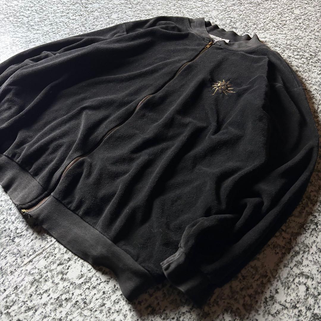 90s USA製 ワンポイント刺繍デザイン　フェード　ベロアトラックジャケット