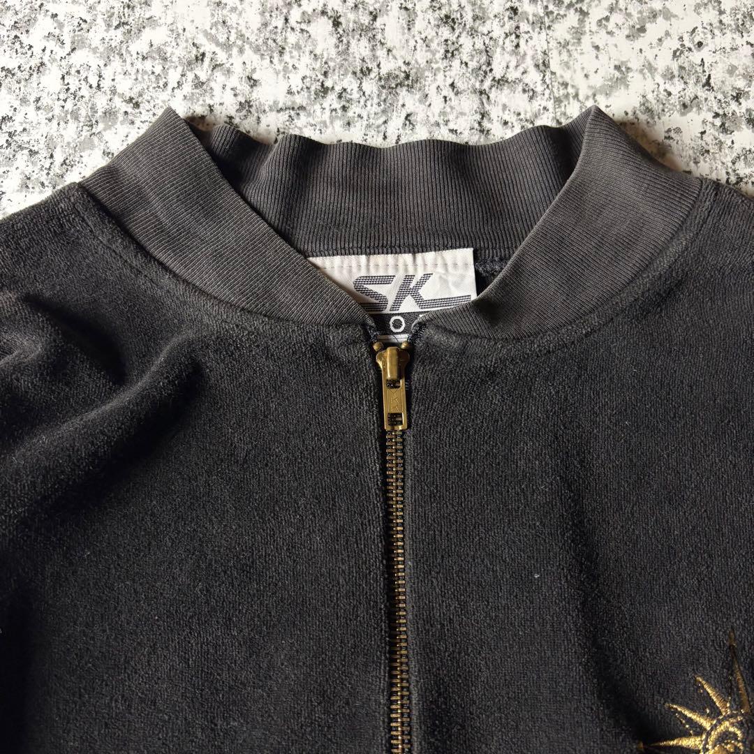 90s USA製 ワンポイント刺繍デザイン　フェード　ベロアトラックジャケット