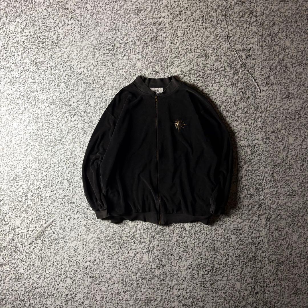 90s USA製 ワンポイント刺繍デザイン　フェード　ベロアトラックジャケット