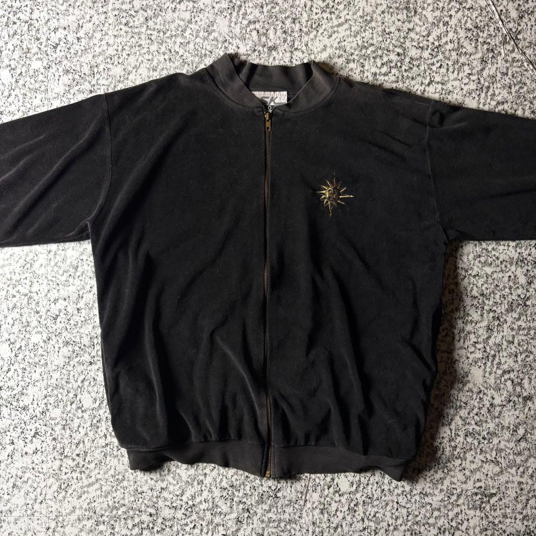 90s USA製 ワンポイント刺繍デザイン　フェード　ベロアトラックジャケット