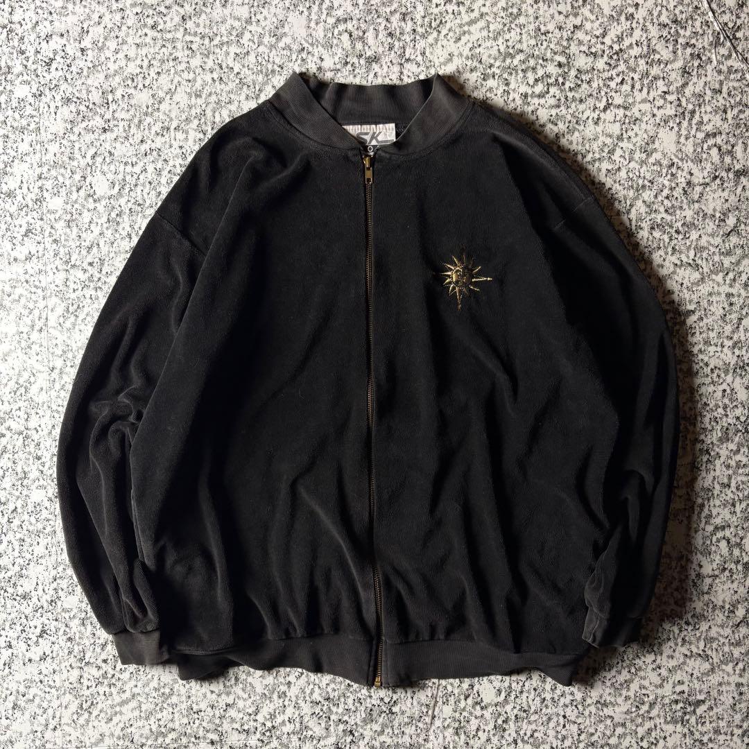 90s USA製 ワンポイント刺繍デザイン　フェード　ベロアトラックジャケット