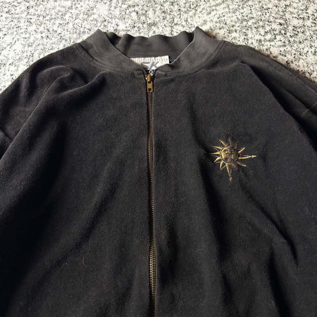 90s USA製 ワンポイント刺繍デザイン　フェード　ベロアトラックジャケット