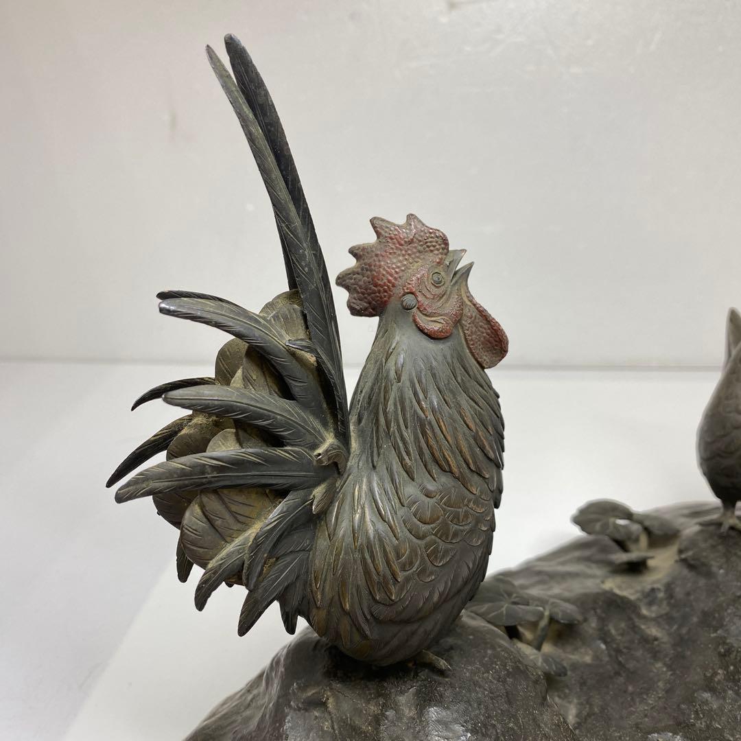 専用　押本清司　銅製　彩色　双鶏　「清司作」　2255g 東さ7-0425☆2F