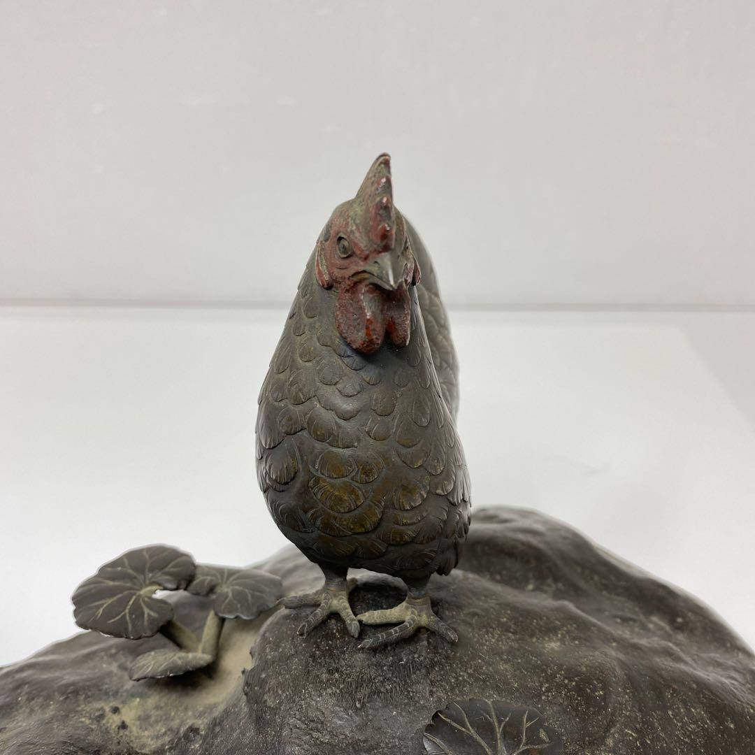 専用　押本清司　銅製　彩色　双鶏　「清司作」　2255g 東さ7-0425☆2F