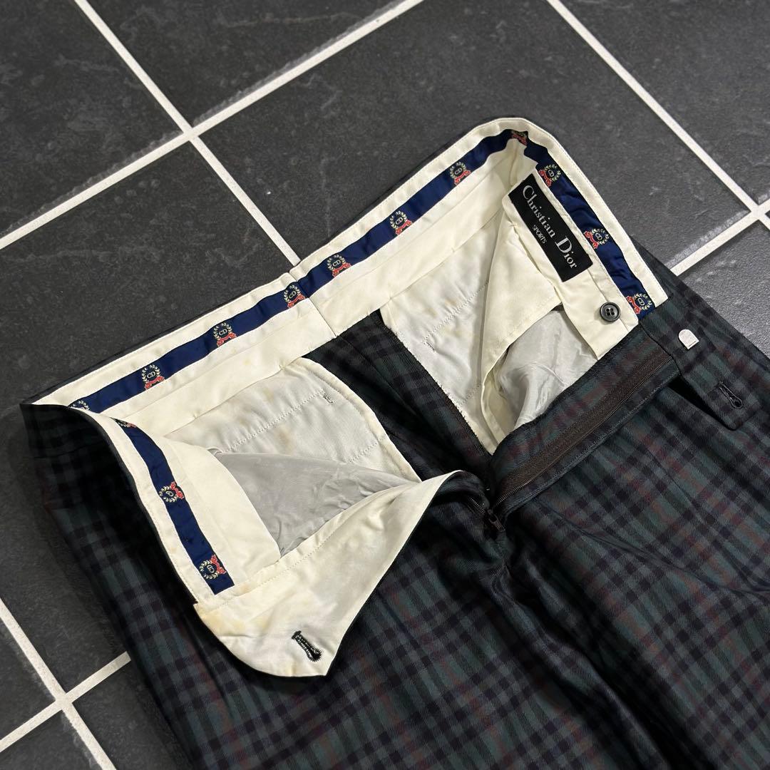 90s vintage【Dior ウールギャバジン　チェック　ワイドスラックス】