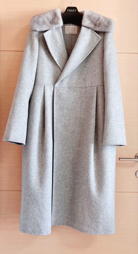 フォクシーミンク襟カシミヤロングコート♪グレー