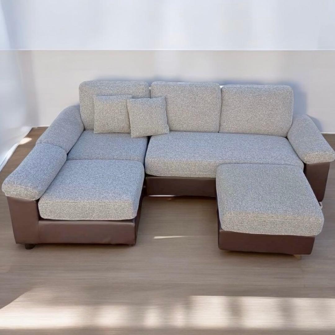 神奈川県引取希望 モダンデコ AQUA 3人掛けカウチソファ北欧 グレーブラウン