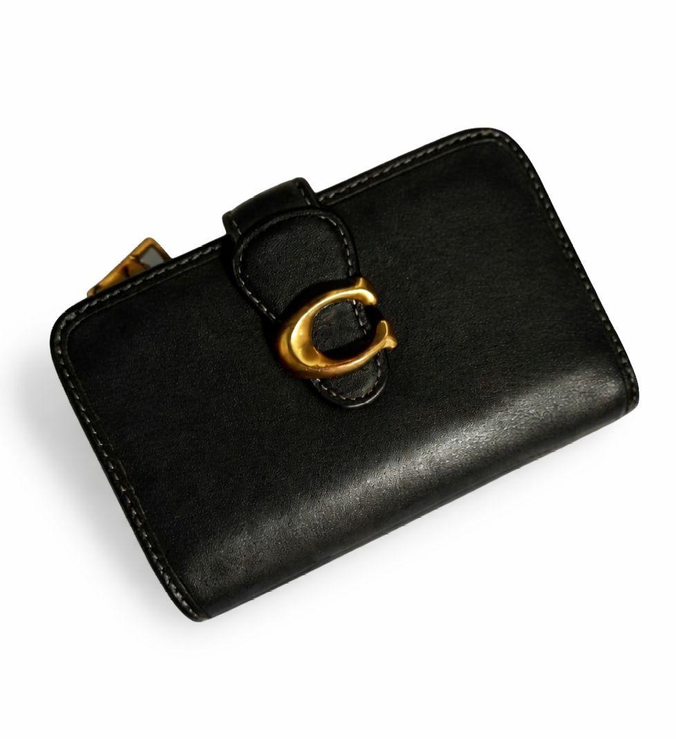 美品　COACH コーチ 二つ折り財布 タビー ミディアム ウォレット 　黒