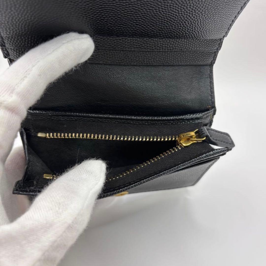 YSL サンローラン 二つ折り 財布 カサンドラ ブラック キルティング