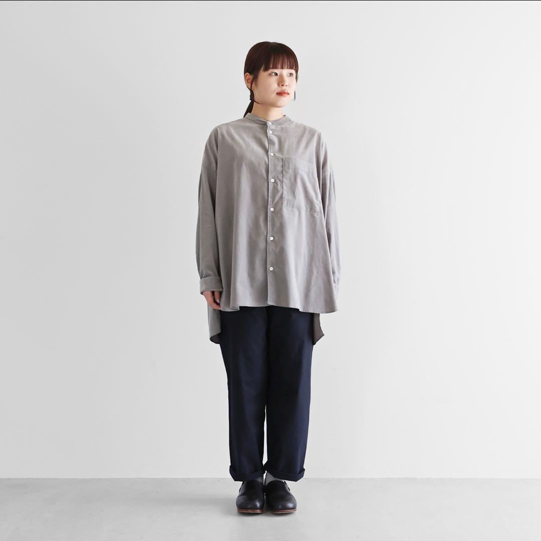 HUIS 遠州織物 みじんコールバンドカラーオーバーシャツ アッシュグレー