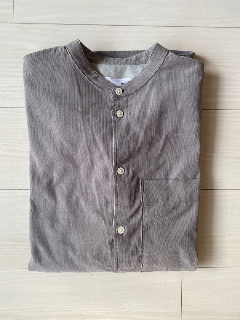 HUIS 遠州織物 みじんコールバンドカラーオーバーシャツ アッシュグレー