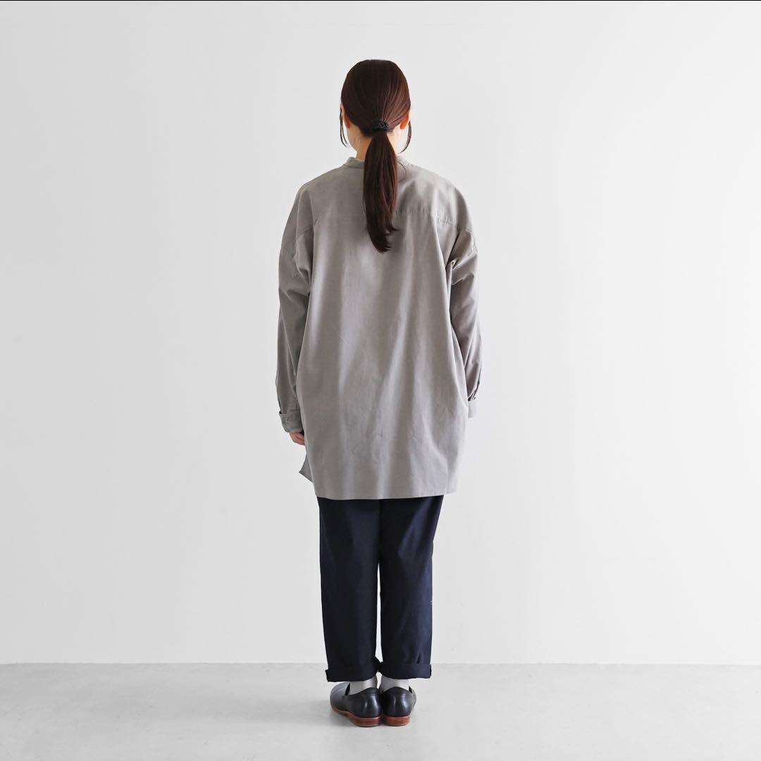 HUIS 遠州織物 みじんコールバンドカラーオーバーシャツ アッシュグレー