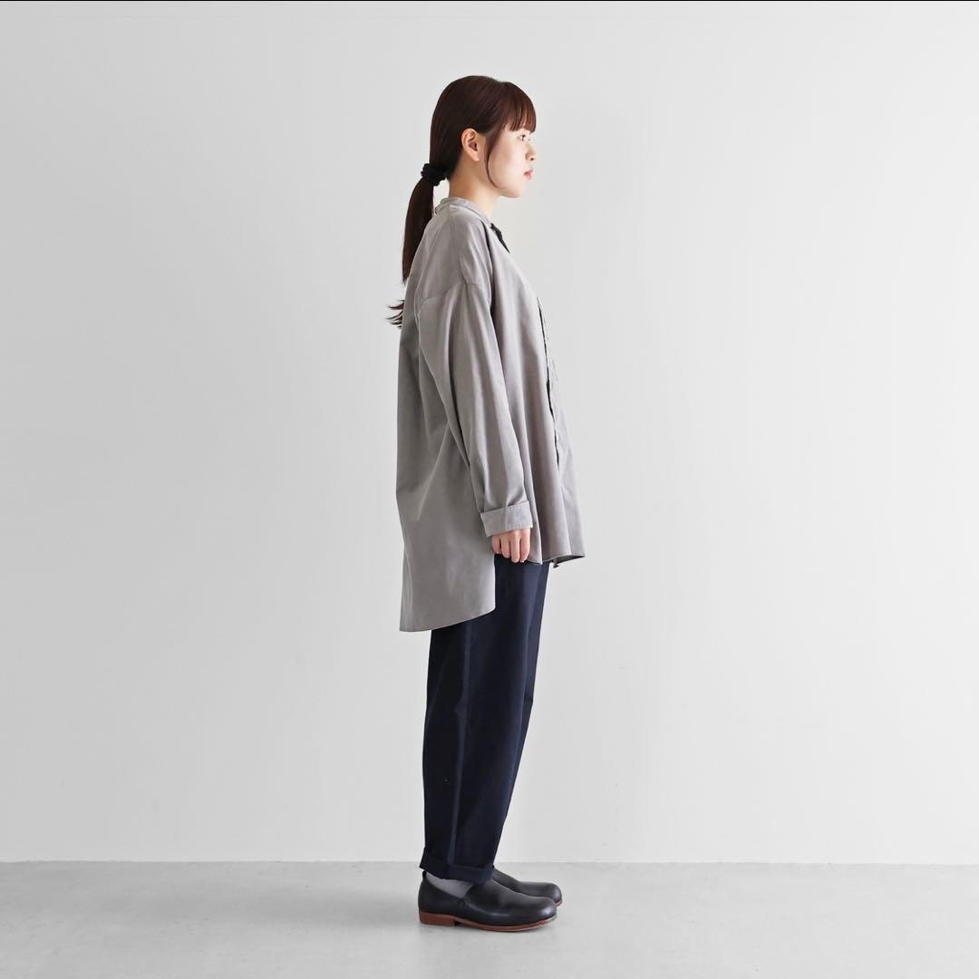 HUIS 遠州織物 みじんコールバンドカラーオーバーシャツ アッシュグレー