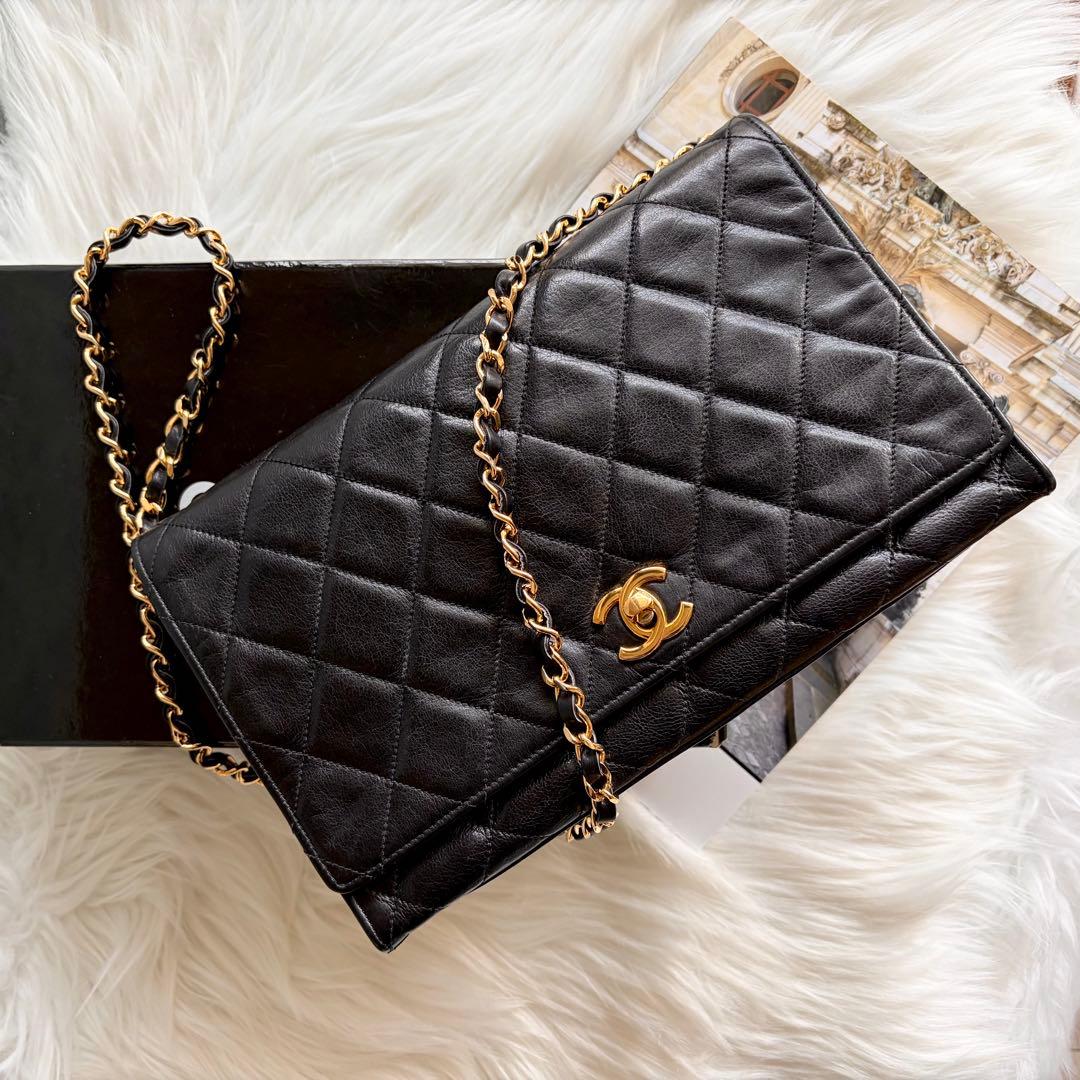 シャネル CHANEL マトラッセ チェーン ショルダーバッグ ラム ブラック