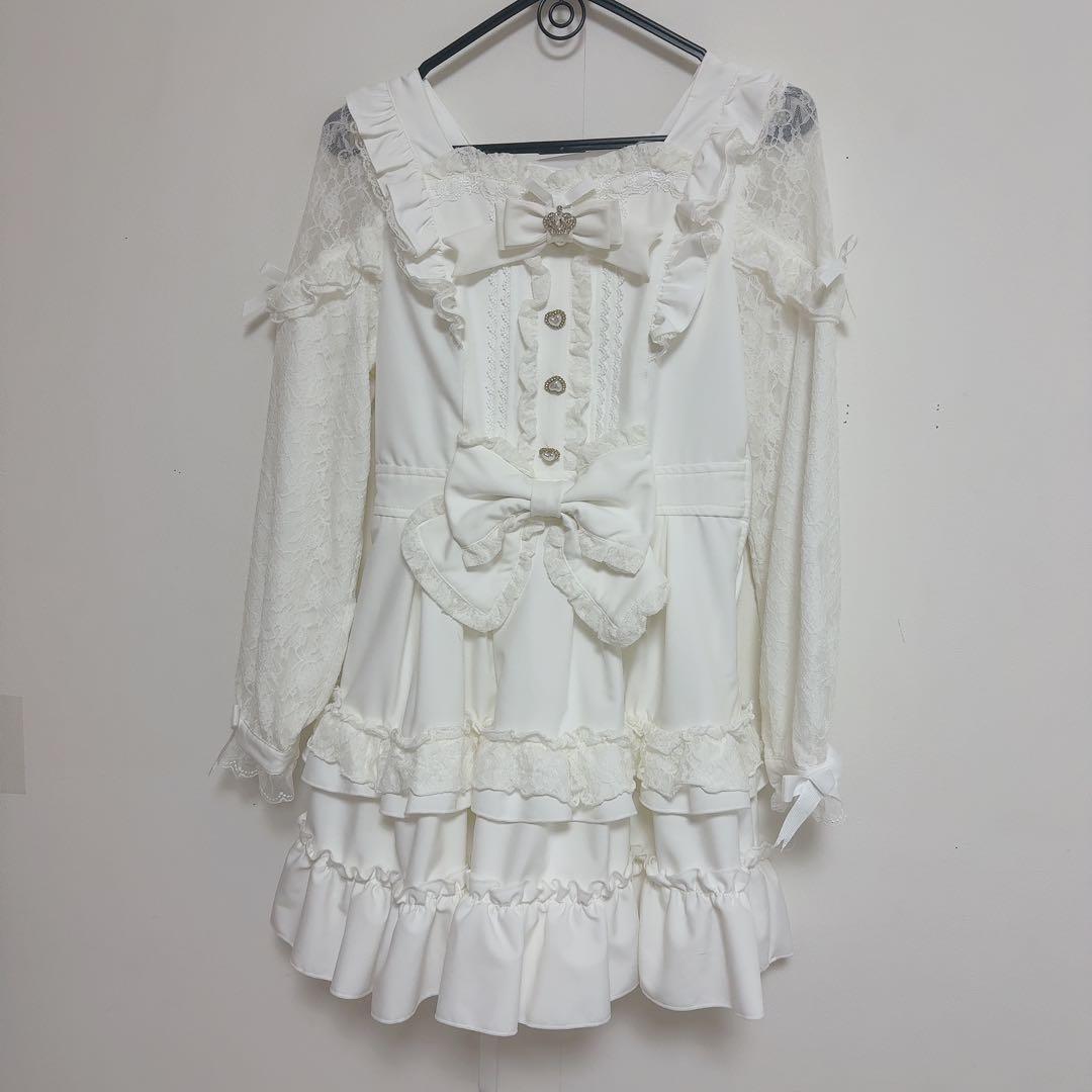 LIZLISA リズリサ ティアラリボンティアードワンピース ホワイト