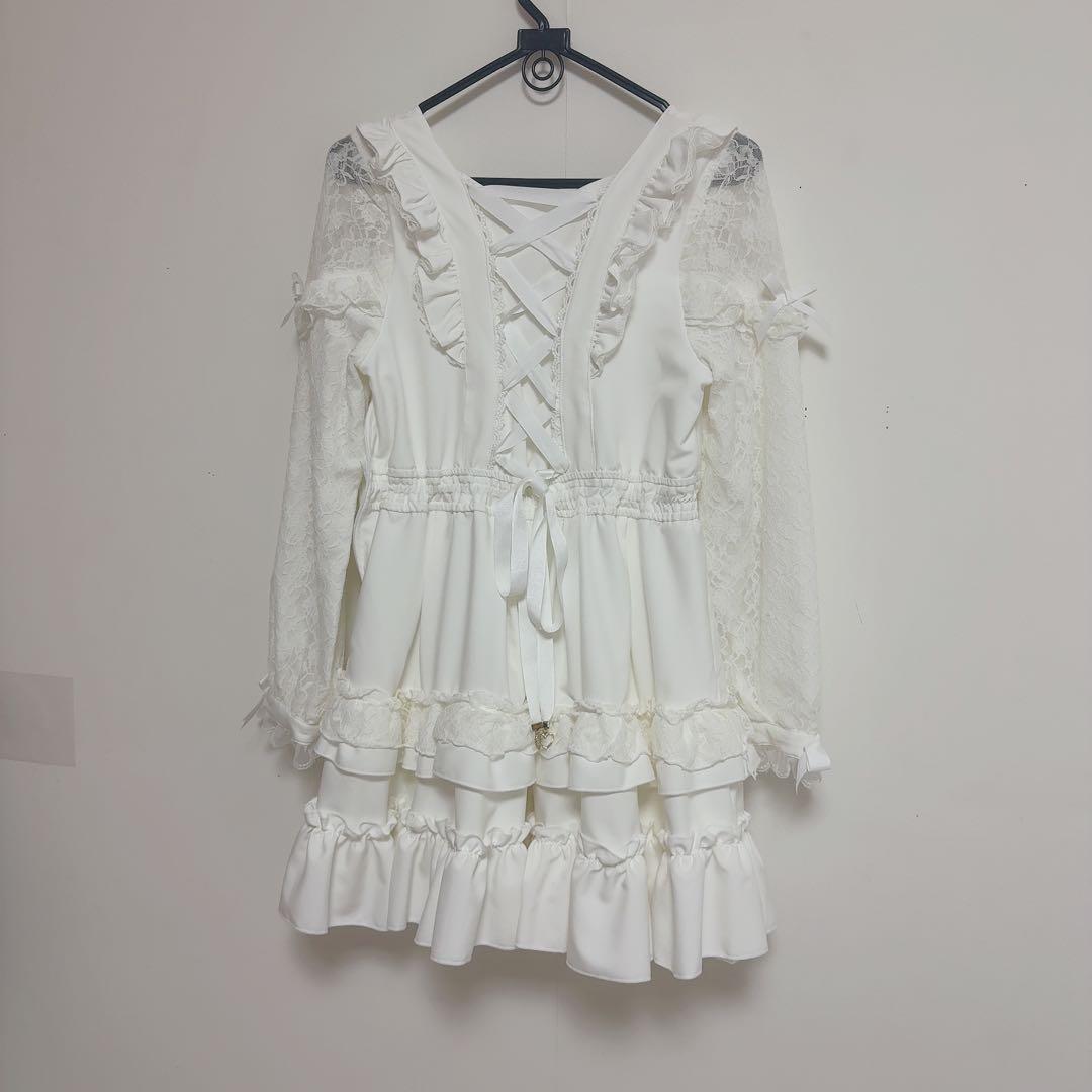 LIZLISA リズリサ ティアラリボンティアードワンピース ホワイト